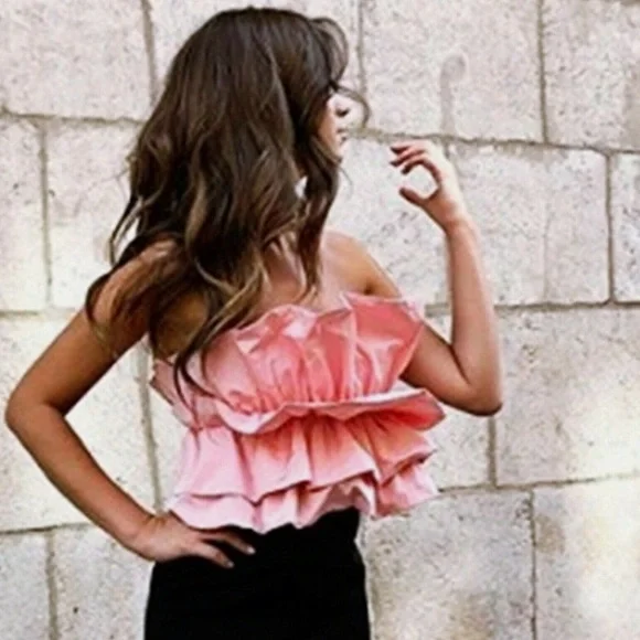 Zara Salmon Ruffled Ruffled Top - Picture 5 of 7